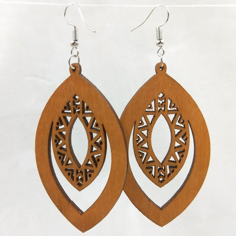 Wooden drop earrings | African brown wooden earrings