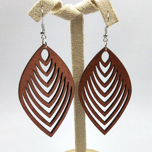 African Print Earrings | Brown line shape wooden earrings