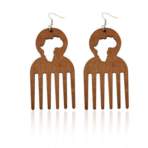 African Continent Comb shaped Earrings Brown