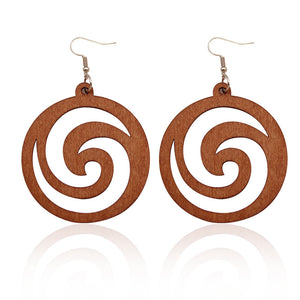 African Print Earrings | Brown maze wooden earrings
