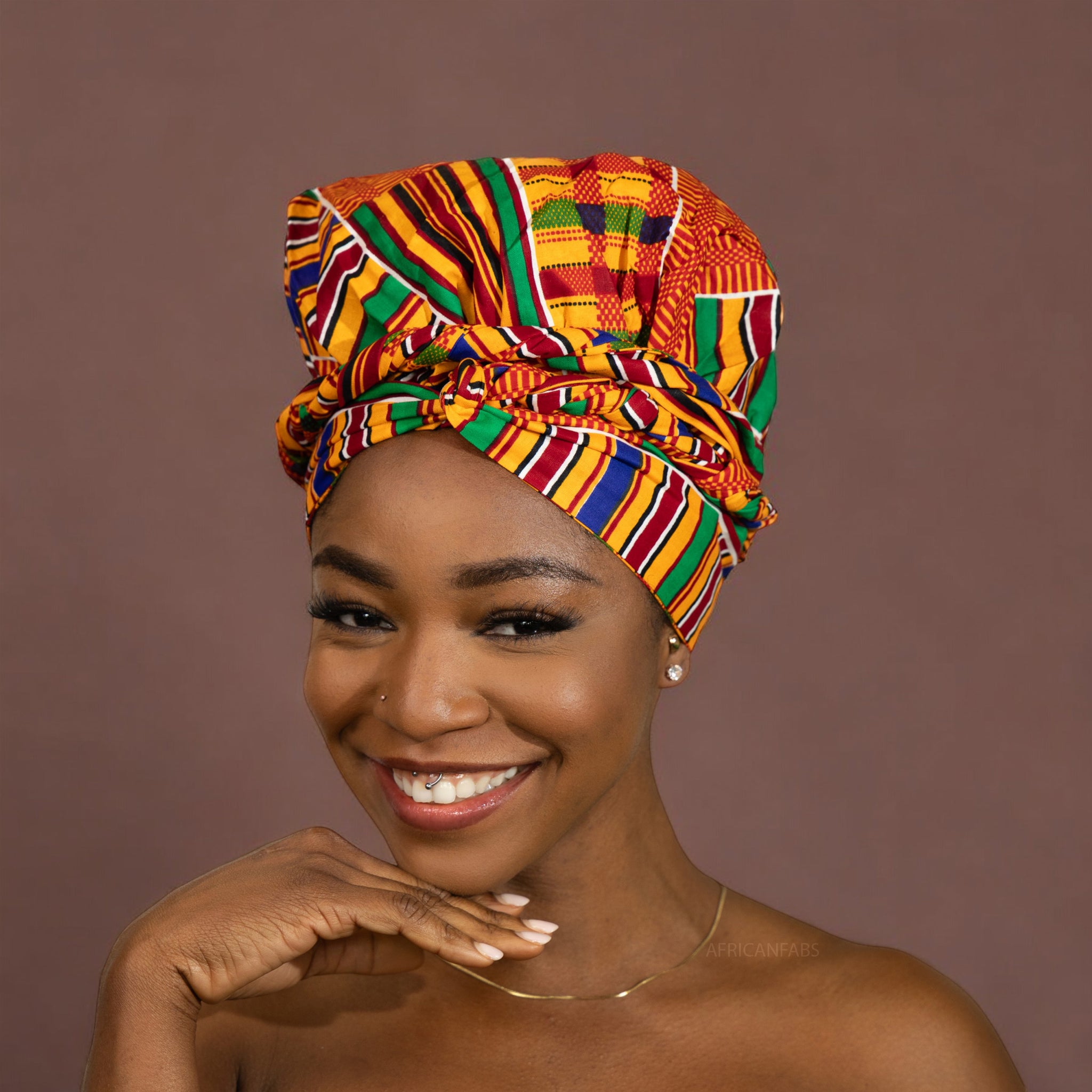 Easy headwrap - Satin lined hair bonnet - Kente Orange / blue / red