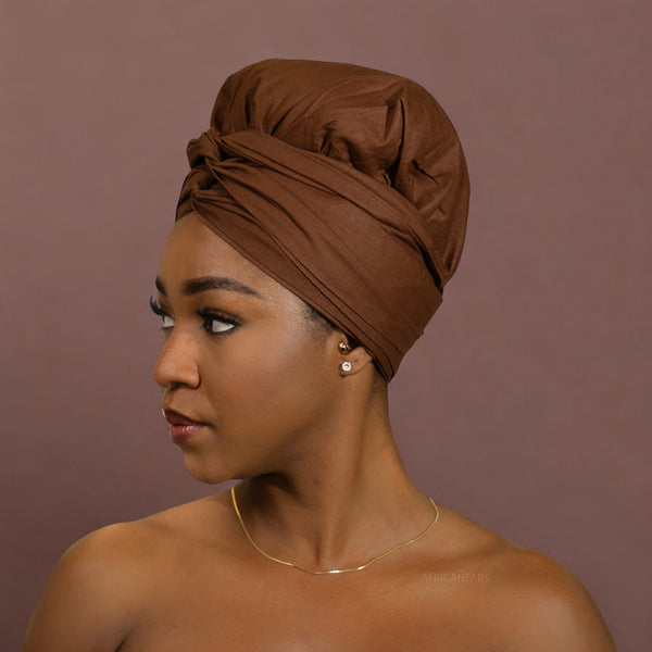 Easy headwrap - Satin lined hair bonnet - Brown solid color