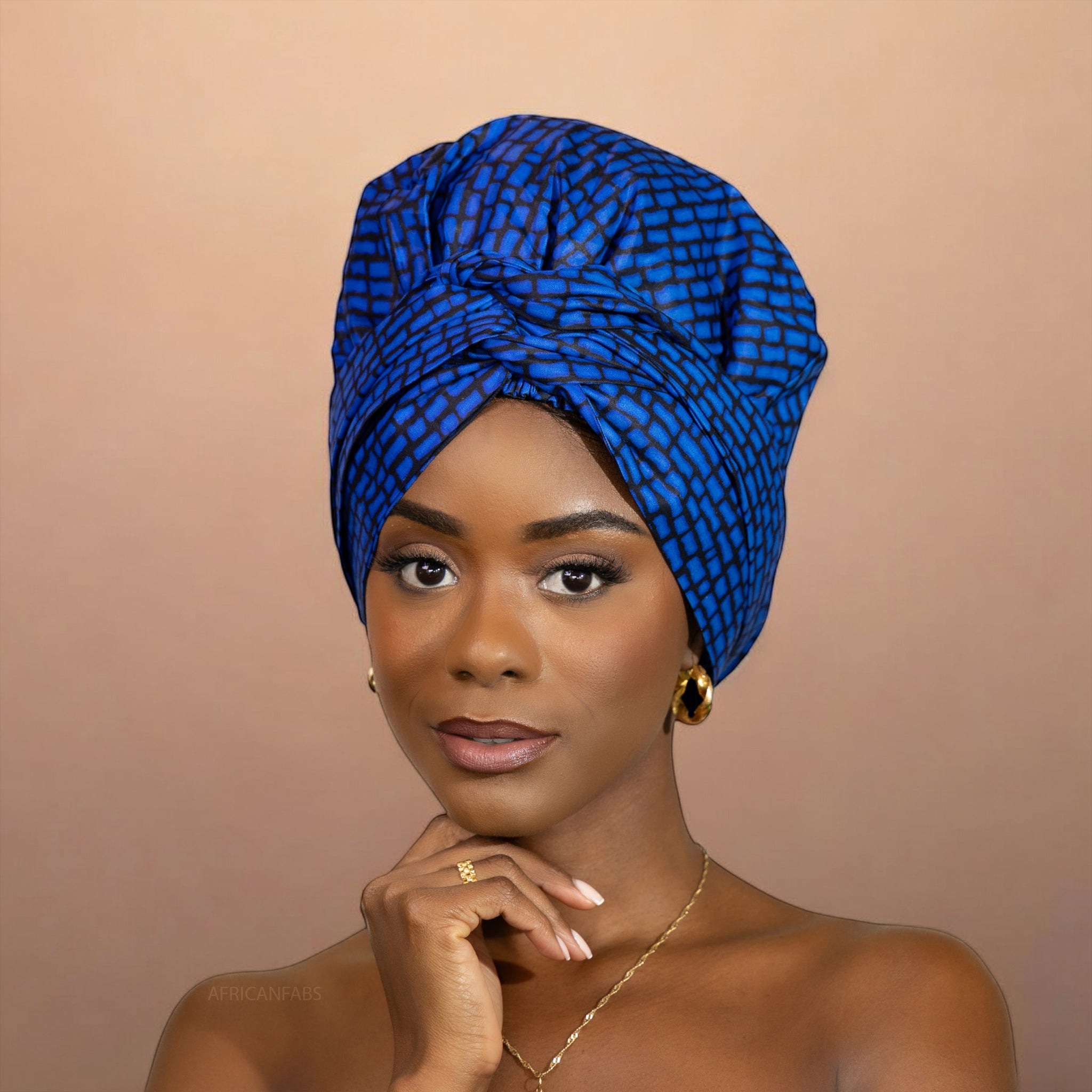 Easy headwrap - Satin lined hair bonnet - Blue blocks