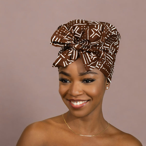 Easy headwrap - Satin lined hair bonnet - Bogolan Brown