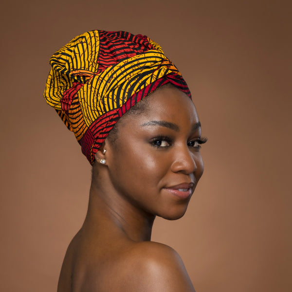Easy headwrap - Satin lined hair bonnet - Red & Yellow Concentric