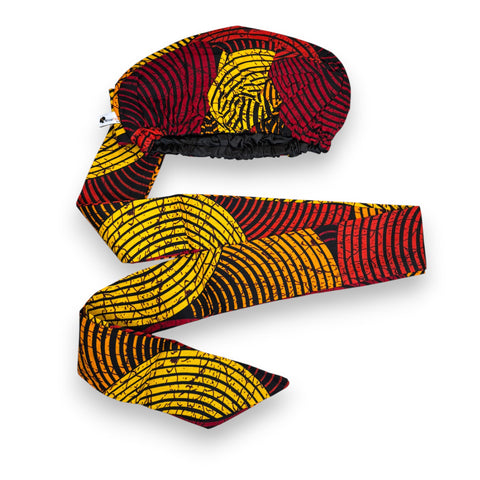 Easy headwrap - Satin lined hair bonnet - Red & Yellow Concentric