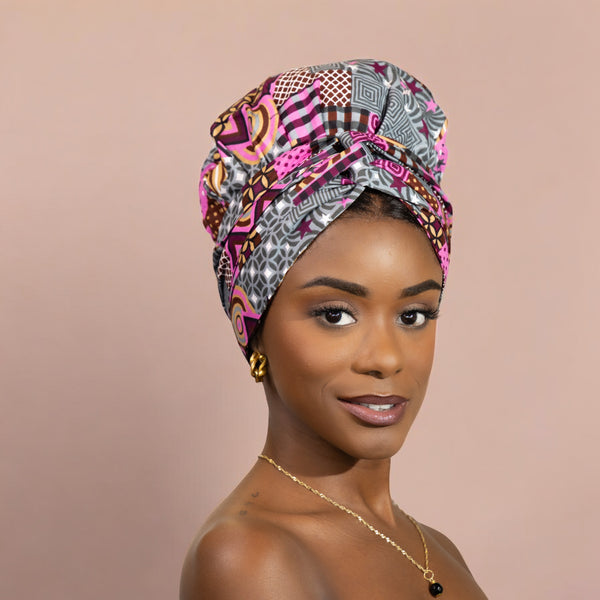 Easy headwrap - Satin lined hair bonnet - Pink