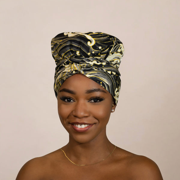 Easy headwrap - Satin lined hair bonnet - Black / cream color