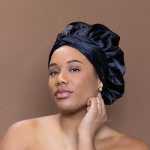 Easy headwrap Large - Satin lined hair bonnet - Black