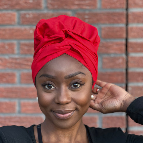 Easy headwrap - Satin lined hair bonnet - Red