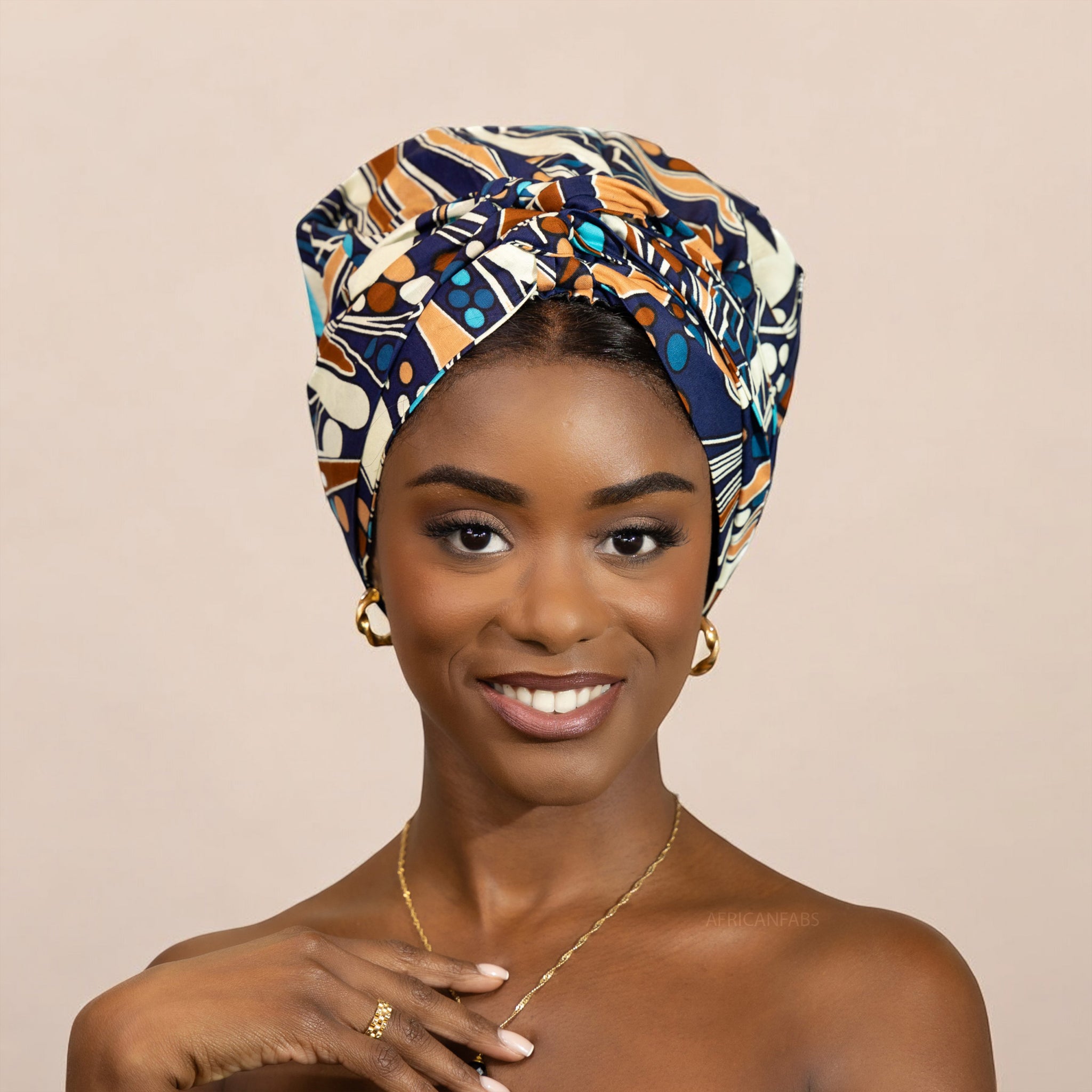 Easy headwrap - Satin lined hair bonnet - Blue / brown