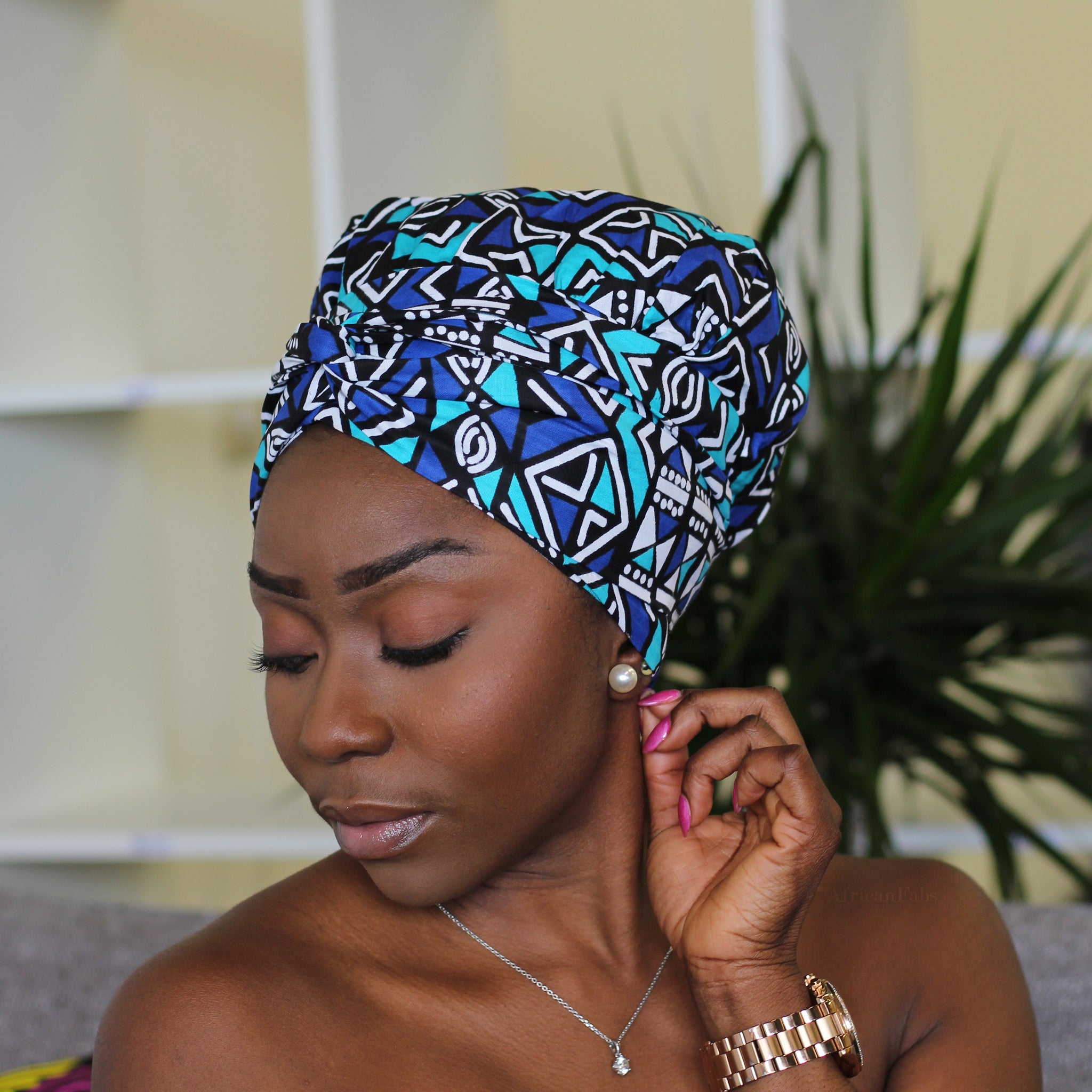 Easy headwrap - Satin lined hair bonnet - Blue / turquoise Ame