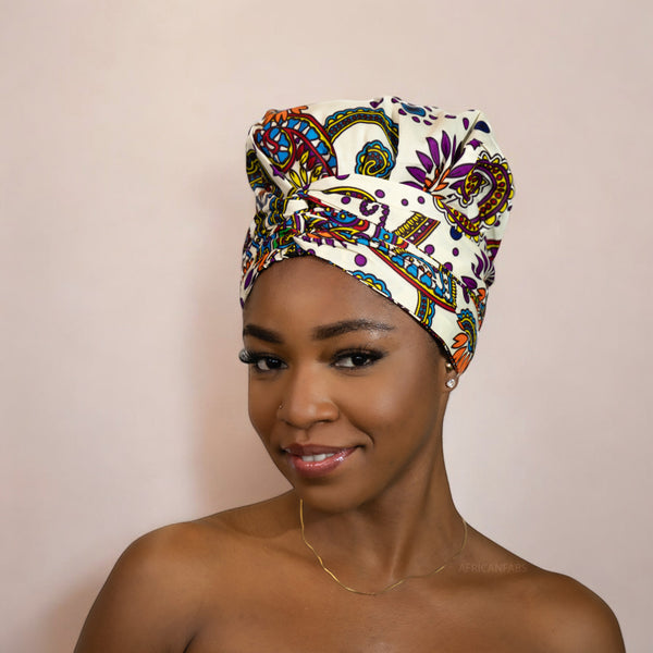 Easy headwrap - Satin lined hair bonnet - White Paisley