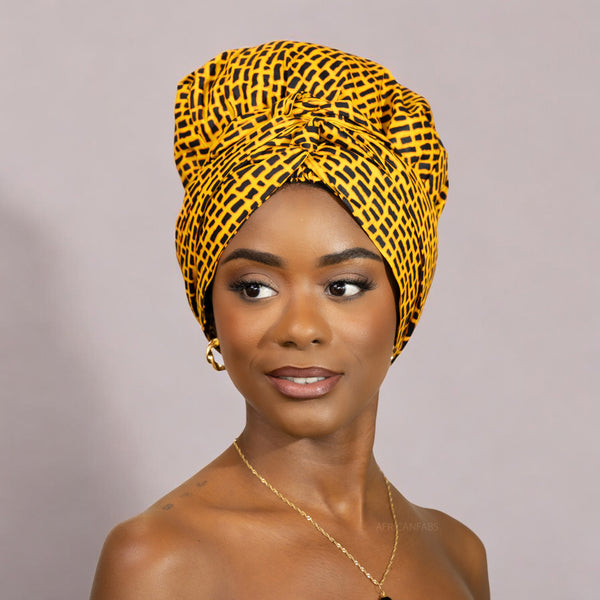 Easy headwrap - Satin lined hair bonnet - Dark yellow