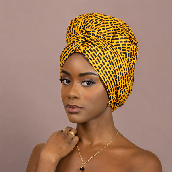 Easy headwrap - Satin lined hair bonnet - Dark yellow