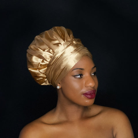 Easy headwrap Large - Satin lined hair bonnet - Gold