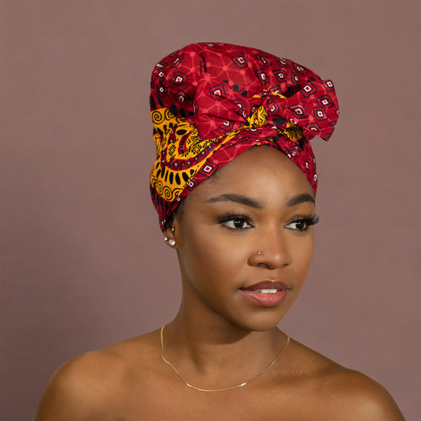 Easy headwrap - Satin lined hair bonnet - Red Dotted Patterns