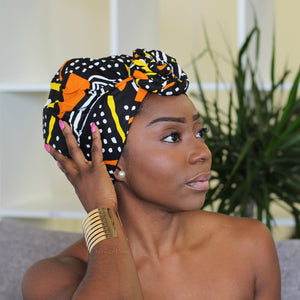 Easy headwrap - Satin lined hair bonnet - Yellow / orange Uyiosa