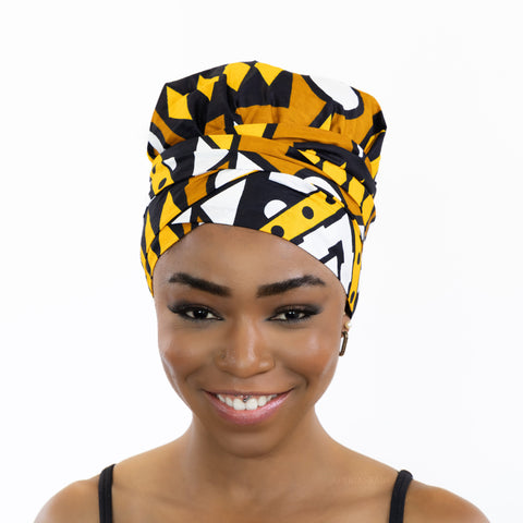 Easy headwrap - Satin lined hair bonnet - Mustard / yellow Samakaka