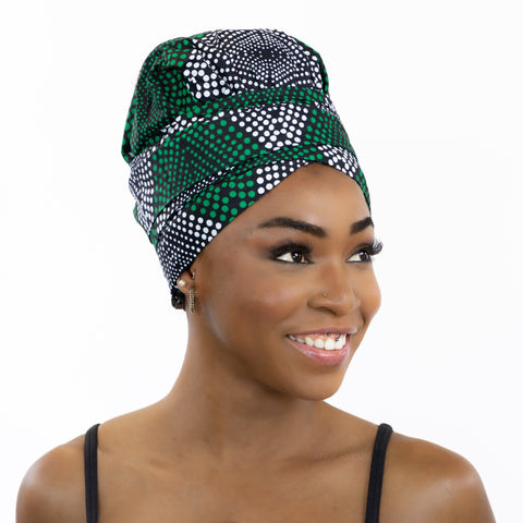 Easy headwrap - Satin lined hair bonnet - Green Diamonds
