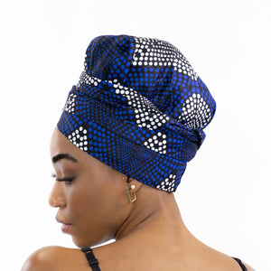 Easy headwrap - Satin lined hair bonnet - Blue Diamonds