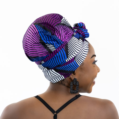 Easy headwrap - Satin lined hair bonnet - Purple Swirl