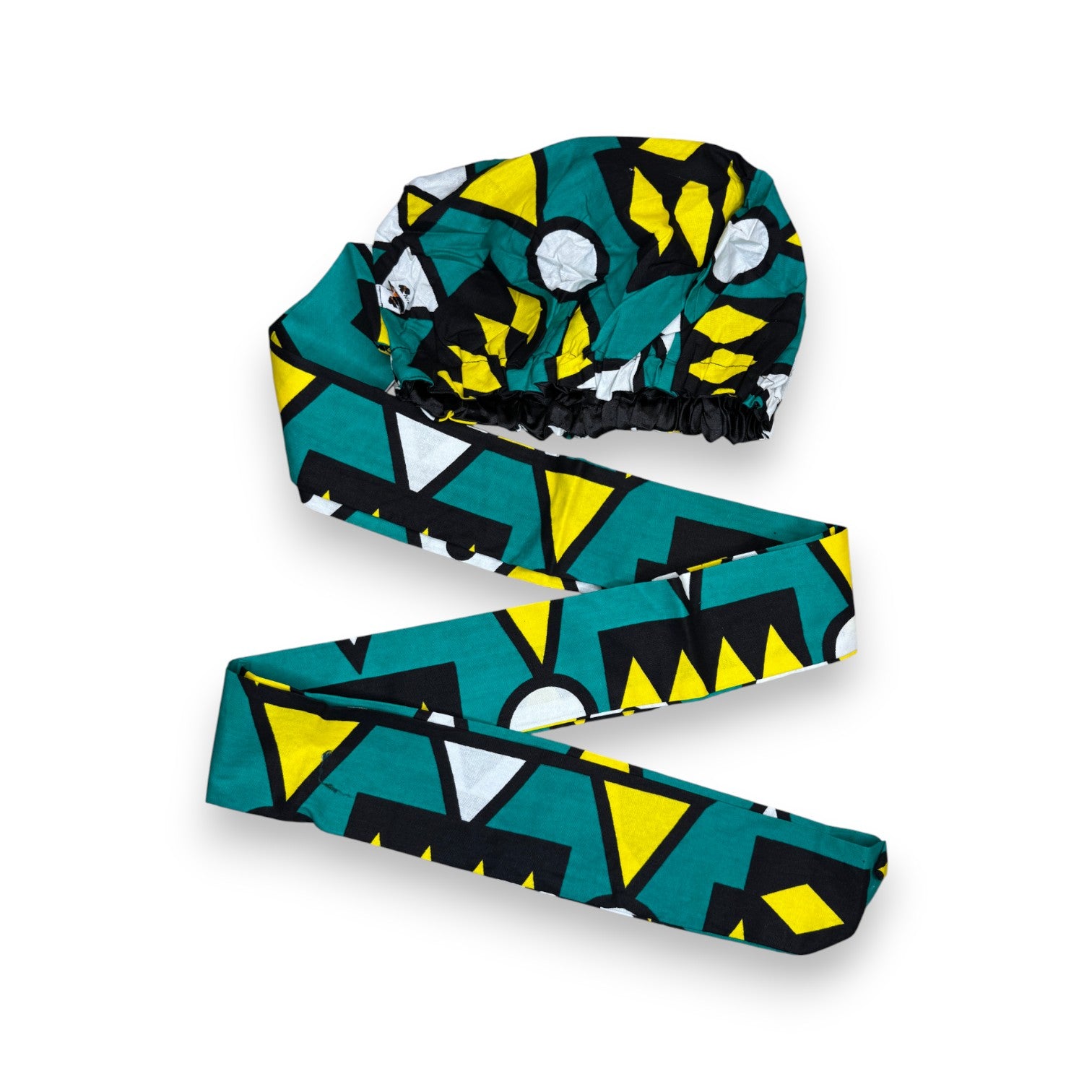 Easy headwrap - Satin lined hair bonnet - Turquoise Yellow Samakaka / Samacaca