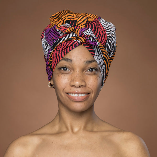 Easy headwrap - Satin lined hair bonnet - Orange & Purple Concentric