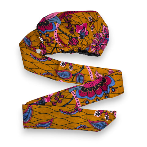 Easy headwrap - Satin lined hair bonnet - Mustard & Pink