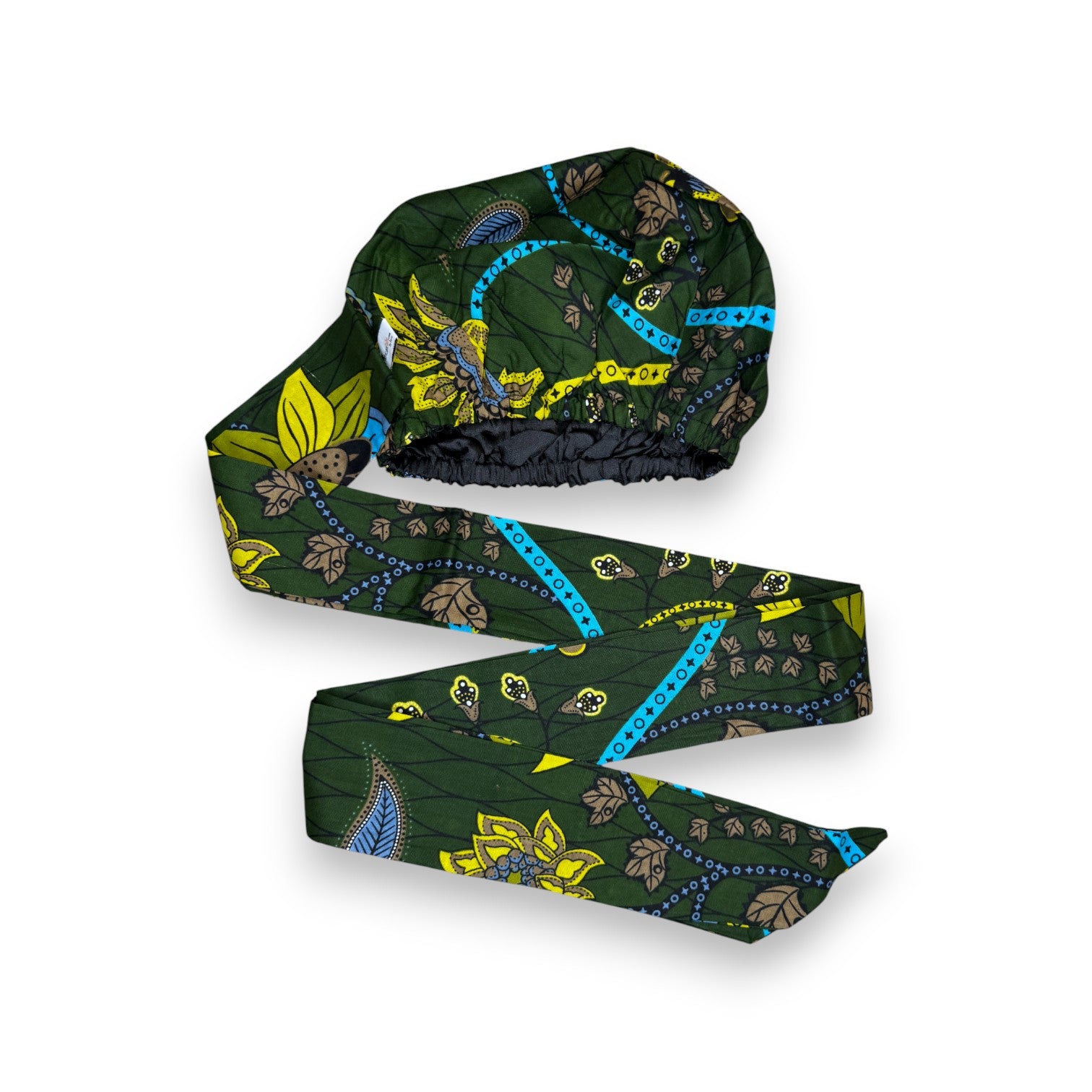 Easy headwrap - Satin lined hair bonnet - Green Botanical  display picture 1