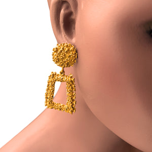 Dark Yellow Chunky Metal Geometric Drop Earrings