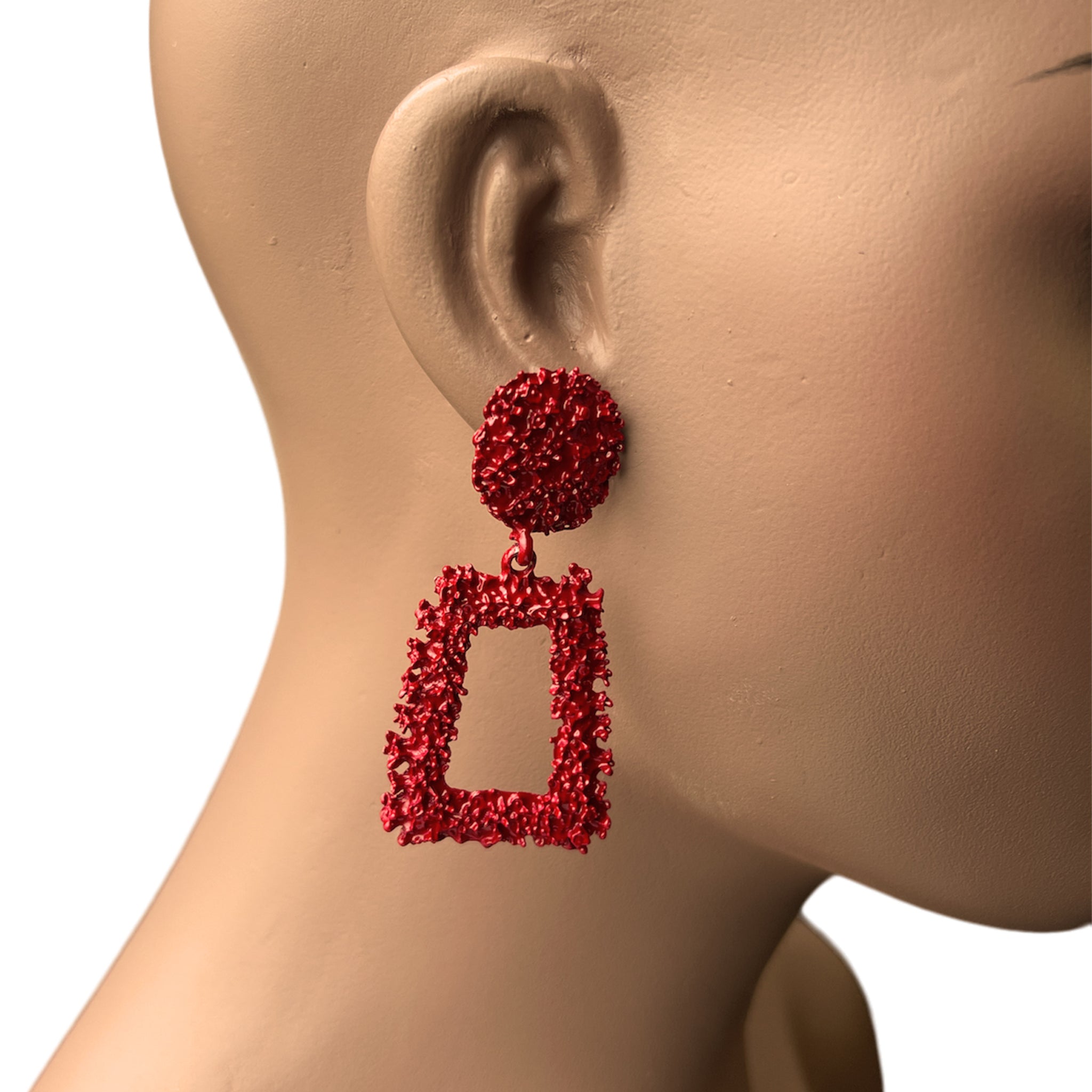 Red Large Chunky Metal Geometric Drop Earrings