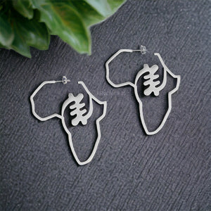 GYE NYAME ADINKRA SYMBOL African continent Earrings – Silver