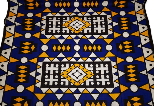 African Wax print fabric - Blue and Yellow Samakaka - 100% cotton