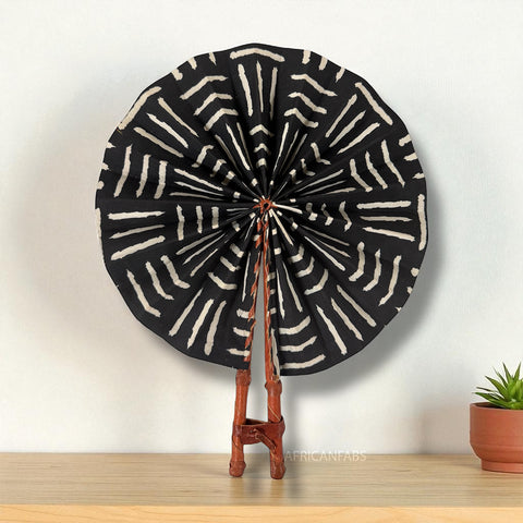 African Hand fan - Ankara print Hand fan - Abena- Black