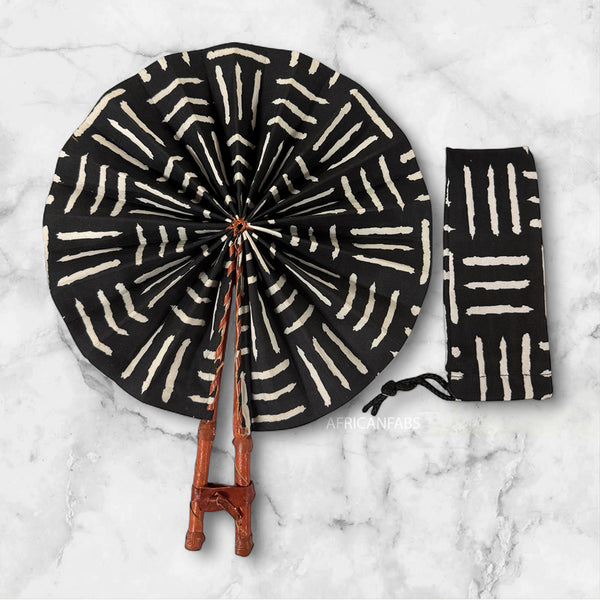 African Hand fan - Ankara print Hand fan - Abena- Black