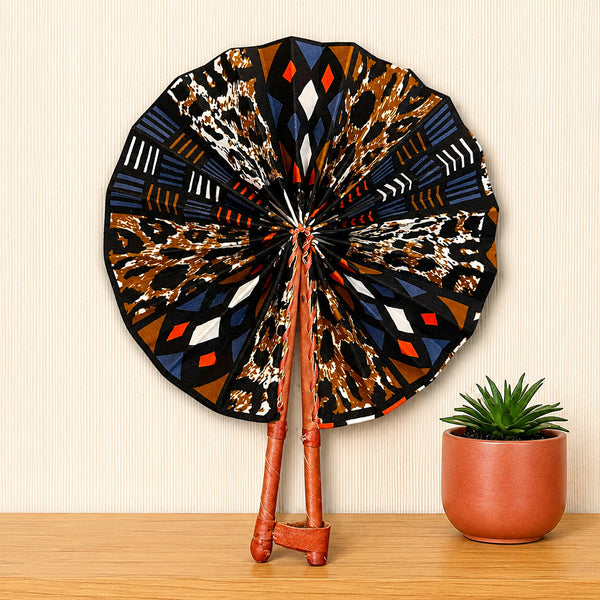 African Hand fan - Ankara print Hand fan - Brown Black Yawson