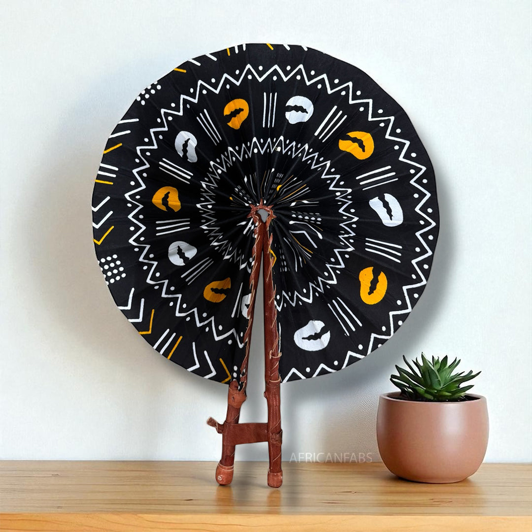 African Hand fan - Ankara print Hand fan - Kwaku - Black