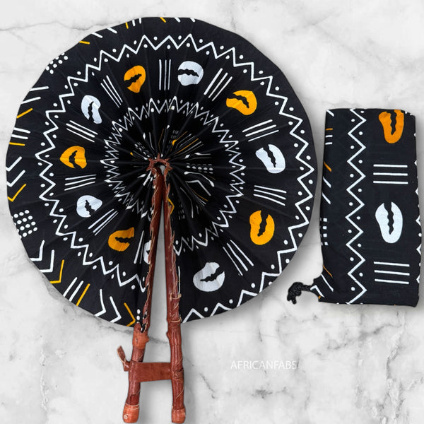 African Hand fan - Ankara print Hand fan - Kwaku - Black