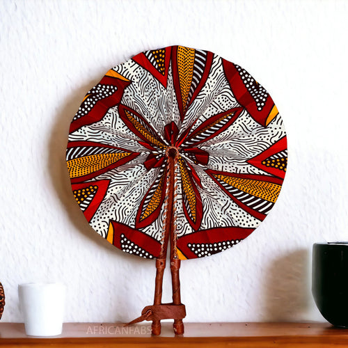 African Hand fan - Ankara print Hand fan - Amma - Red / white