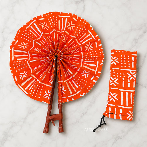 African Hand fan - Ankara print Hand fan - Kwadwo- Orange