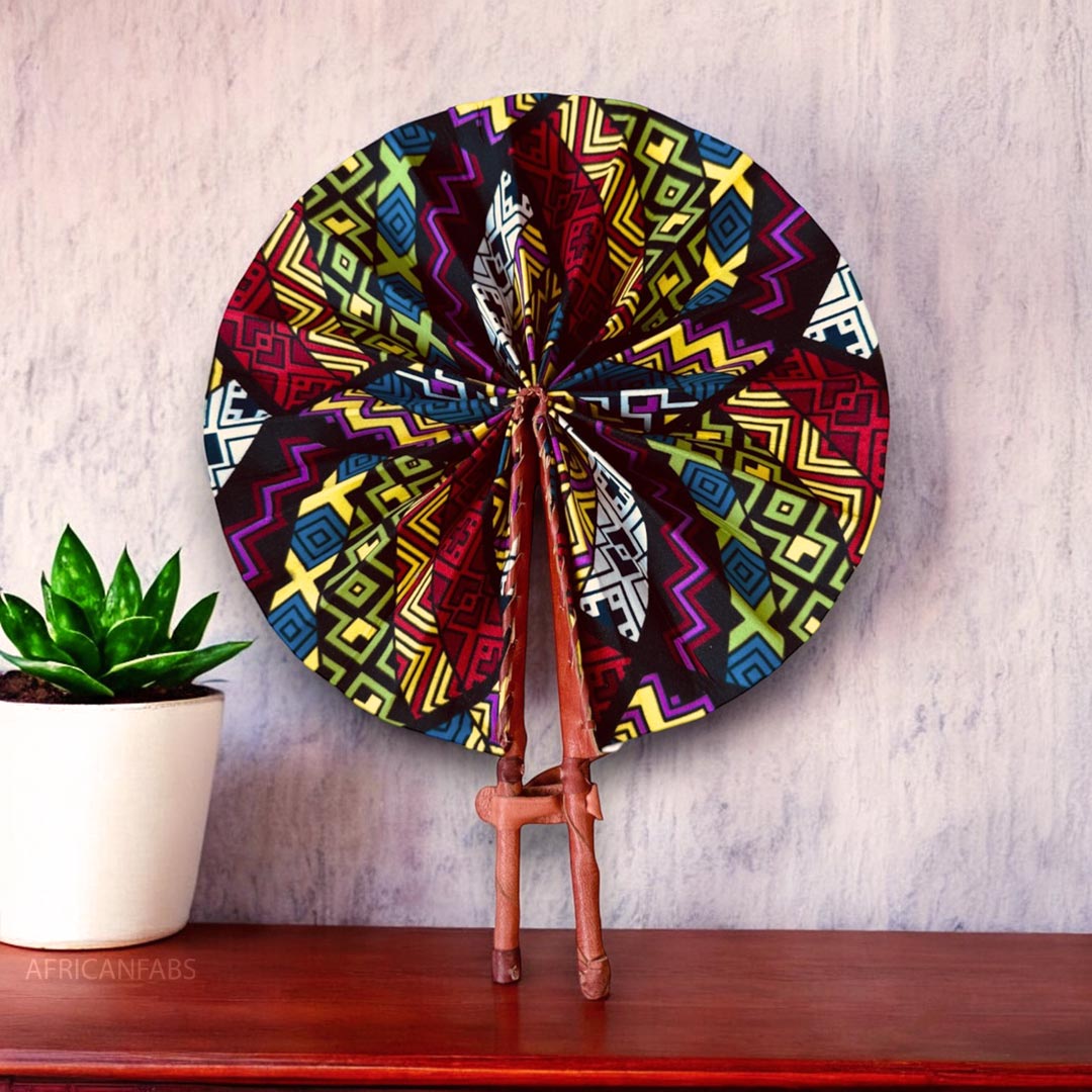 African Hand fan - Ankara print Hand fan - Kwadwo - Multi color