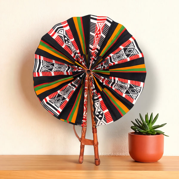 African Hand fan - Ankara print Hand fan - Black White Kwame