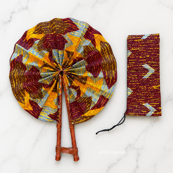 African Hand fan - Ankara print Hand fan - Katakyie - Yellow kente