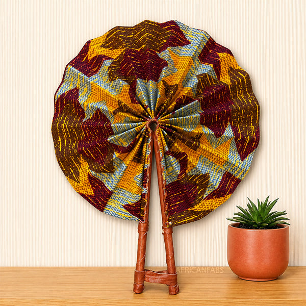 African Hand fan - Ankara print Hand fan - Katakyie - Yellow kente