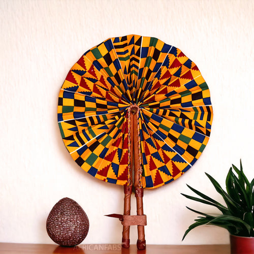 African Hand fan - Ankara print Hand fan - Osei - Yellow kente