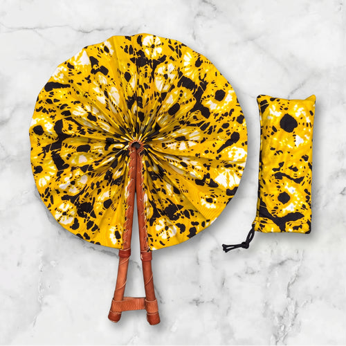 African Hand fan - Ankara print Hand fan - Yellow Black Esi