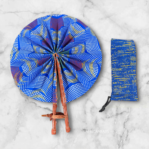 African Hand fan - Ankara print Hand fan - Ekow - Blue
