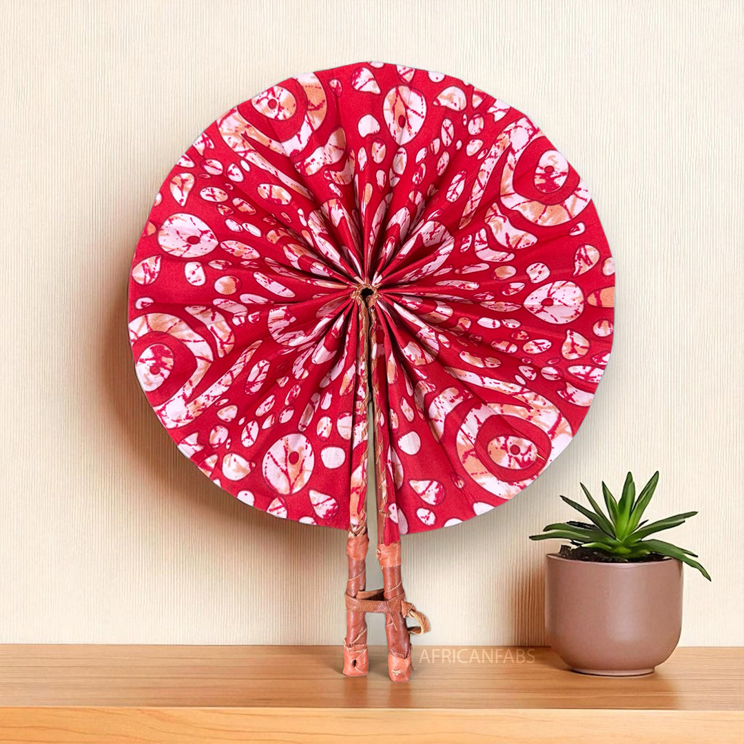 African Hand fan - Ankara print Hand fan - Serwaah - Red