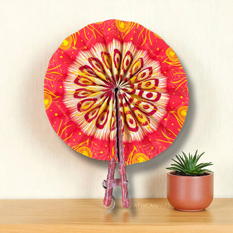 African Hand fan - Ankara print Hand fan - Tuesday - Orange